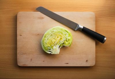 Picture of a cabbage cut to look like a brain. 