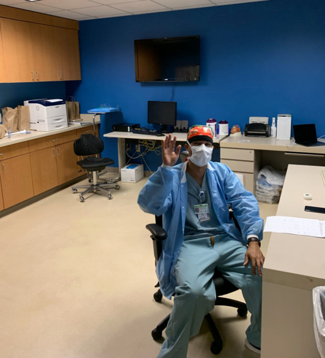 Dr. Khalifa takes a well deserved break on a busy call-shift at Texas Heart Institute
