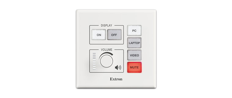 Extron touch panel for power, volume, source selection