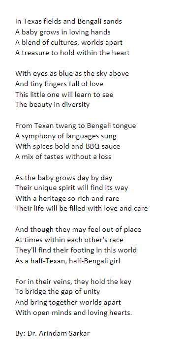 Dr. Sarkar's poem dedicated to his daughter.
