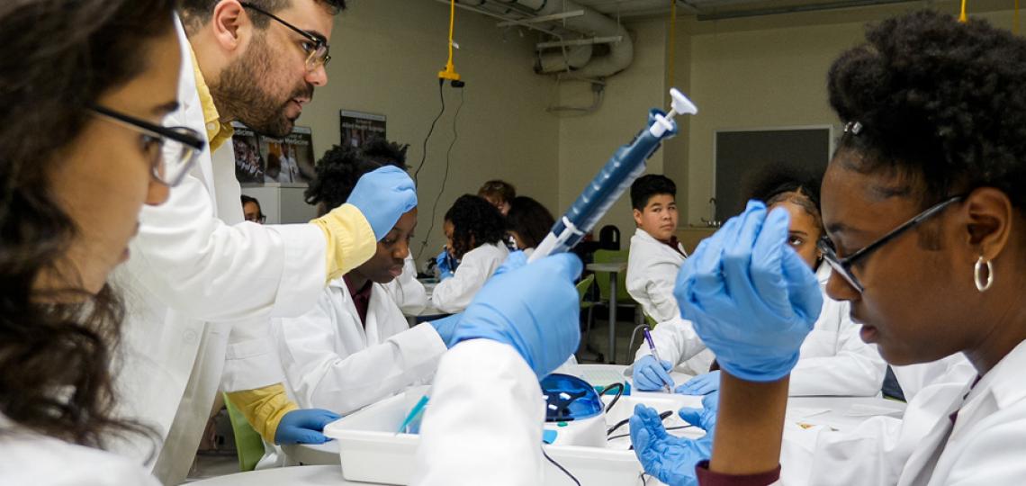 Students work in the lab as part of a scientific decision-making activity.