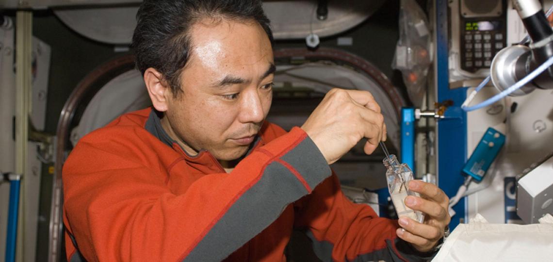 CEO - ISS Experiments JAXA astronaut Satoshi Furukasa working on Plants in Space.