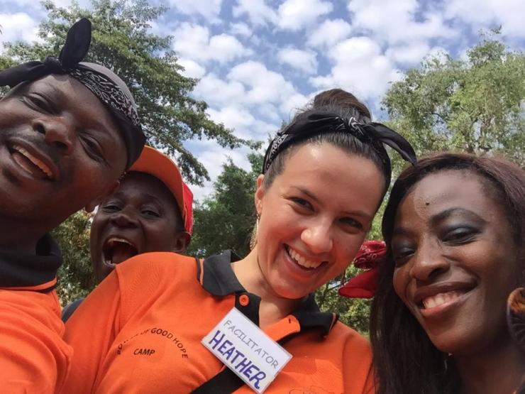 Fun at Camp in Uganda Dr. Heather Haq with her co-facilitators at Camp in Kampala in Uganda