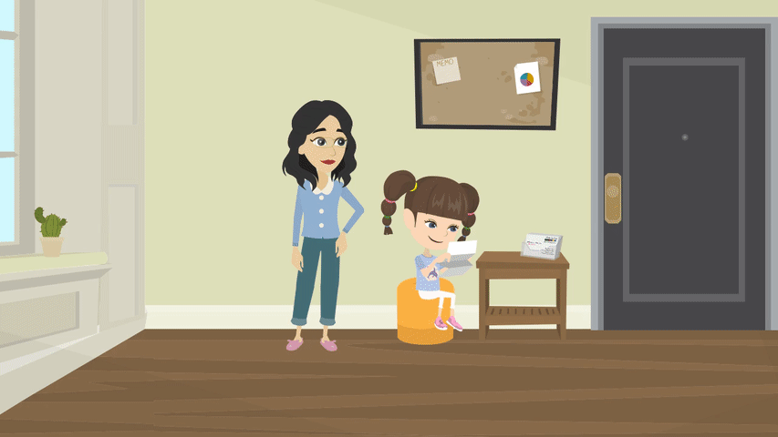 An animation of Sally and her mother using coping cards
