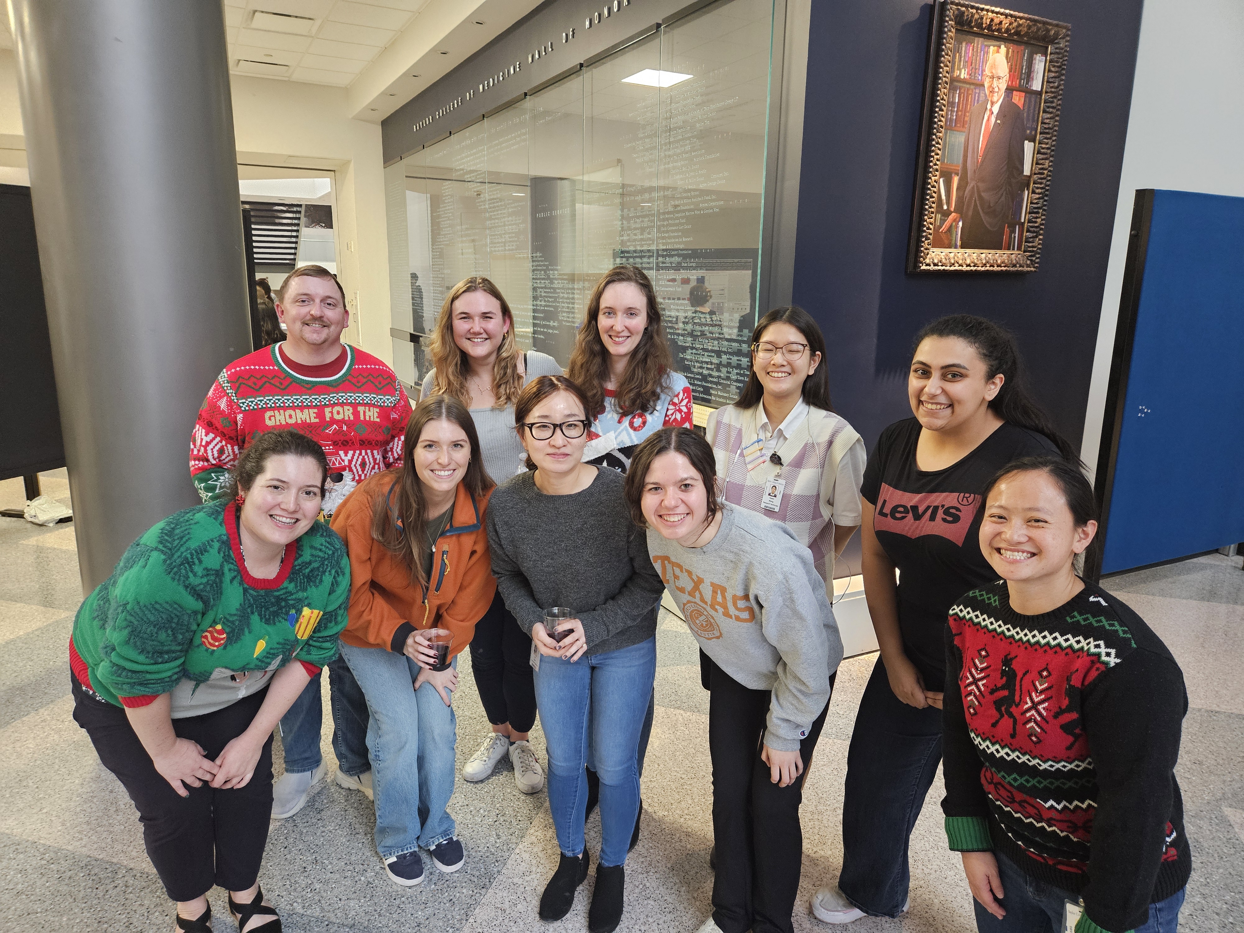 Echeverria Lab members at the 2023 Breast Center Educational Program Holiday Poster Session Soiree