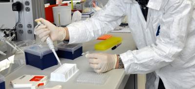 A researcher working on vaccines in the Tropical Medicine laboratories. 