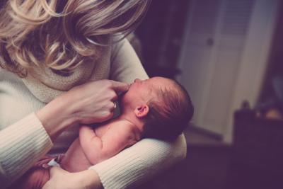 Mom holding baby