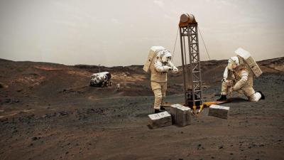 Illustration of NASA astronauts on Mars.