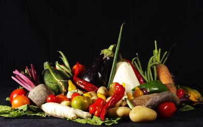 Vegetables with a black background