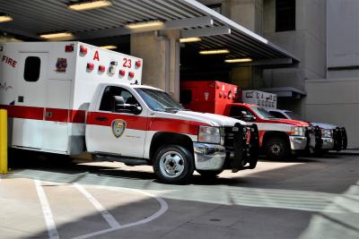 Houston ambulance at ER - stock photo