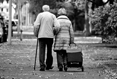 Elderly couple on a walk