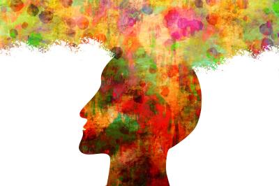 Silhouette of a head made up of different colors