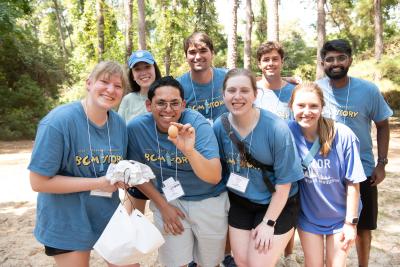 Students posing while on their first-year medical school retreat.