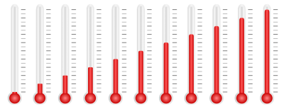 Drawing of multiple thermometers to show rising temperatures