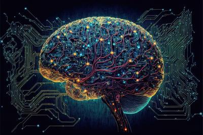 Illustration of a brain to look like it is made up of computer circuits