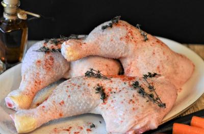 A photo of raw chicken on a plate ready to be cooked