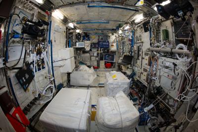 The interior of the Columbus laboratory is featured in this image photographed by an Expedition 40 crew member on the International Space Station.
