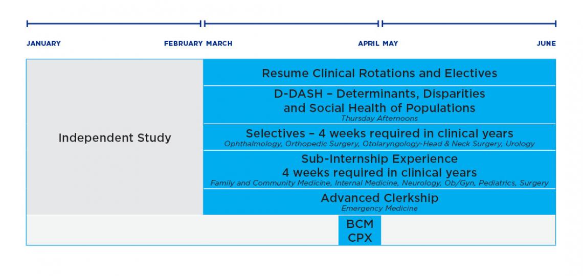 Diagram of spring clinical sciences curriculum for M.D. students