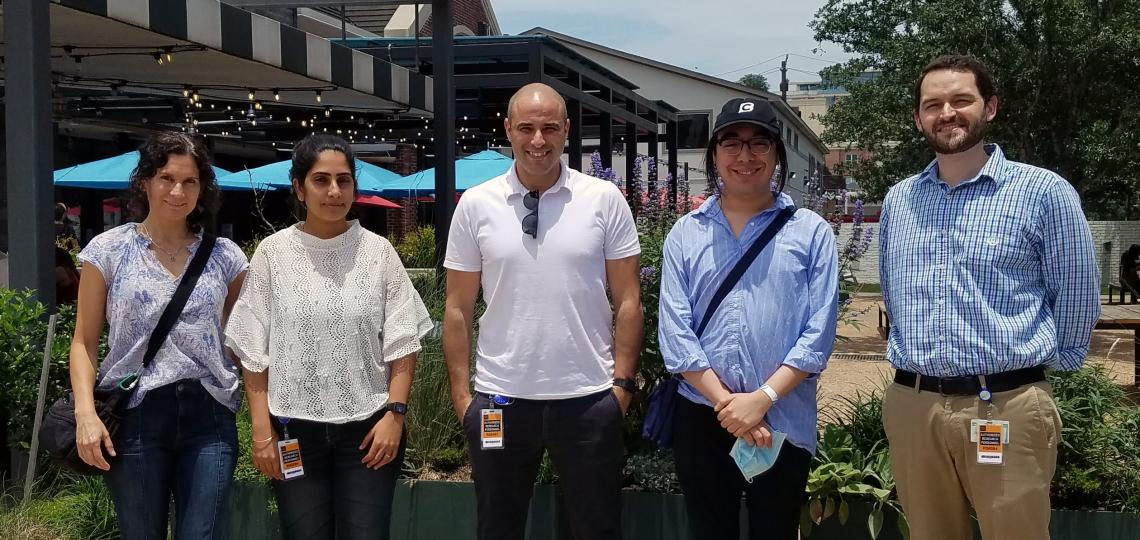 Our team celebrating an inaugural lab lunch together, May 2021.