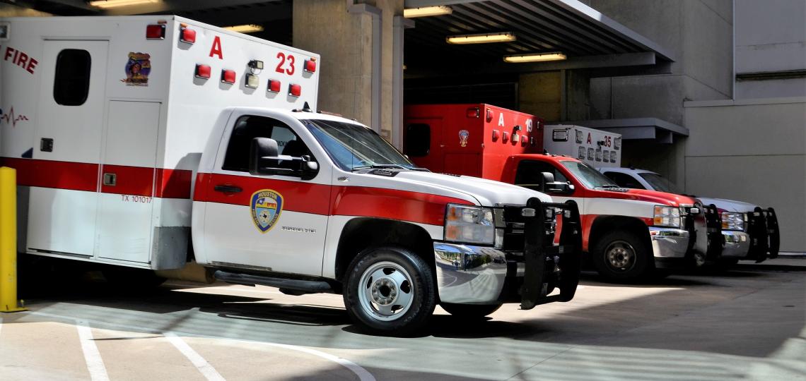 Houston ambulance at ER - stock photo