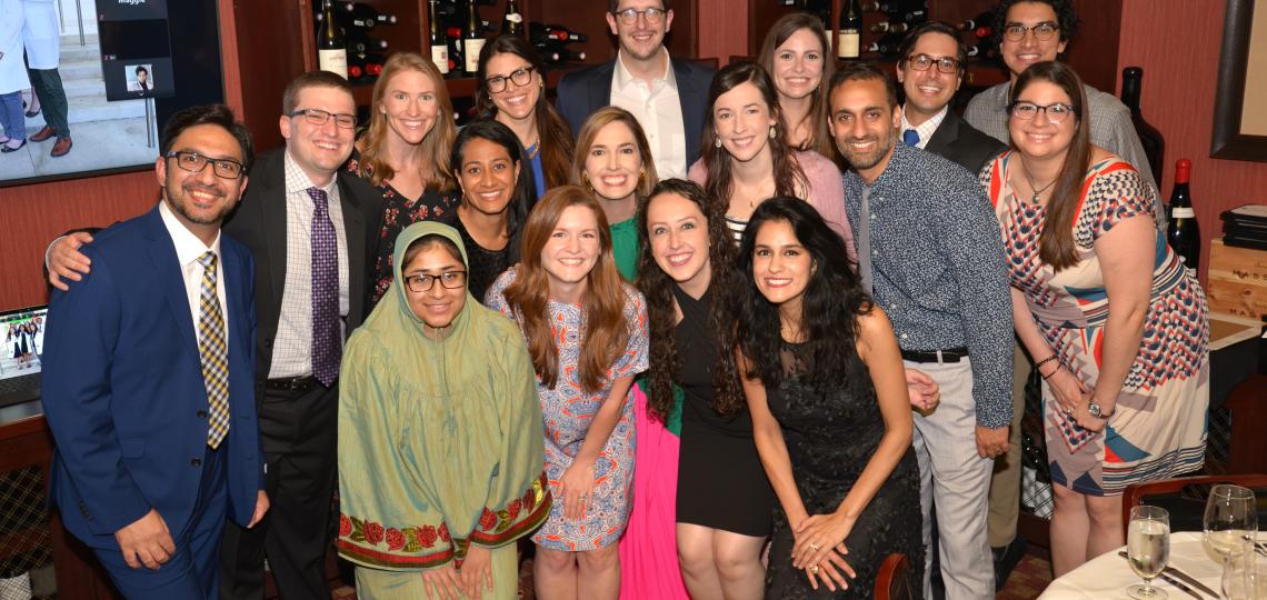 Members of the Pediatric Critical Care Fellowship pose during a night out
