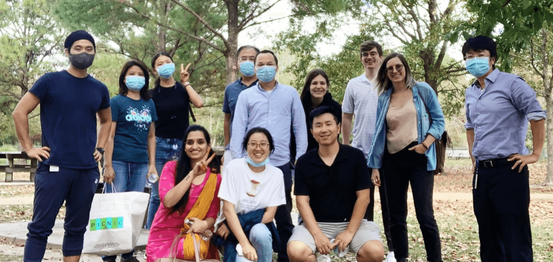 Members of the Nuo Li Lab pose together outside