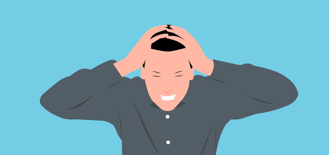 Drawing of a man holding his head and grimacing to represent stress.