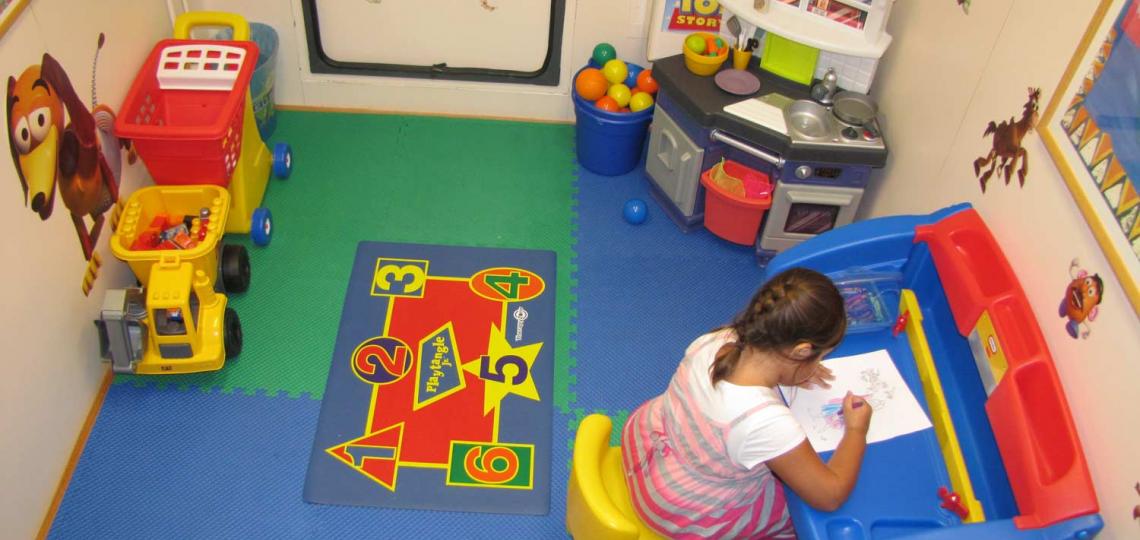 Child study inside one of the small room calorimeters of the Energy Metabolism Lab at the Children's Nutrition Research Center.