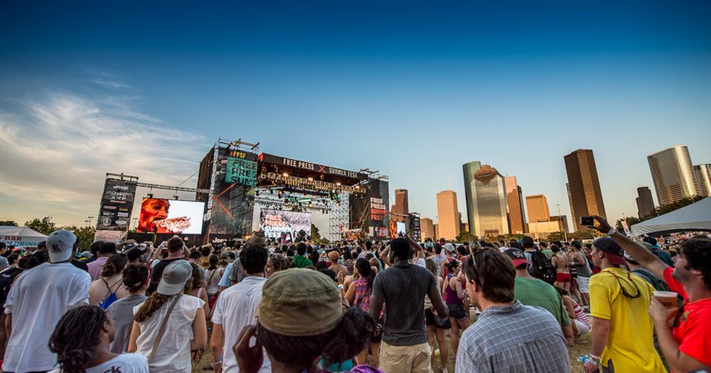 Eleanor Tinsley Park is scenically located by downtown Houston, the perfect backdrop for events like Free Press Summer Festival (pre-Covid).