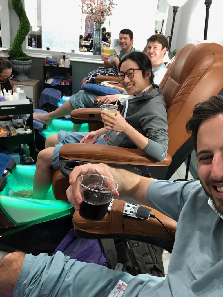 Residents take a break for some pampering and pedicures.