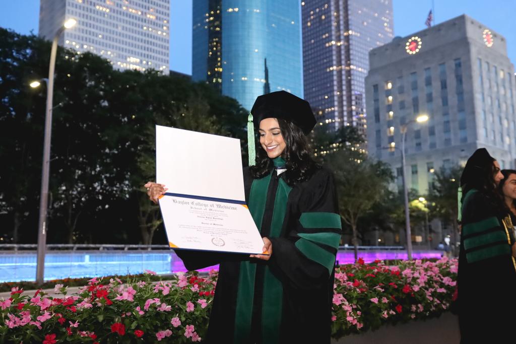 Baylor's commencement ceremony was held at the Hobby Center for the Performing Arts in downtown Houston.