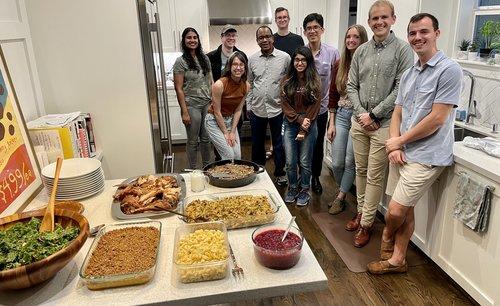 The Mustoe Lab celebrates Thanksgiving 2021 together with a dinner.