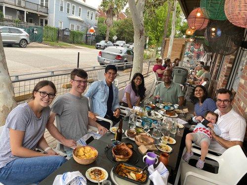 Mustoe lab members celebrating the NIH NIGMS R35 grant award. To celebrate, we had a Mexican feast at a lab favorite - Cuchara.