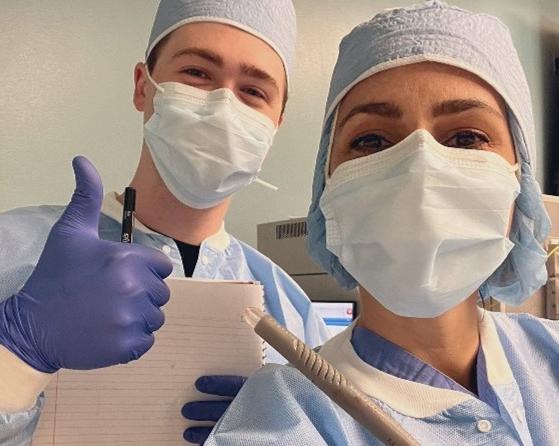 Livia and Charlie working on the MasSpec Pen project in the operating room at MD Anderson Cancer Center