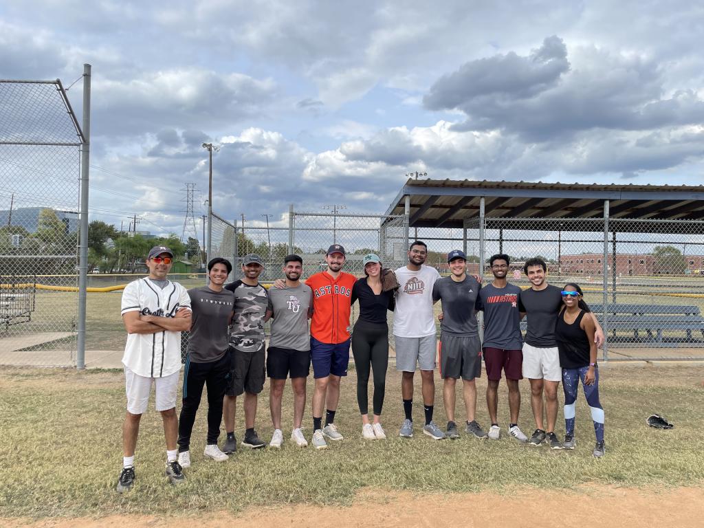 Sheth Lab members at the softball field, 2023