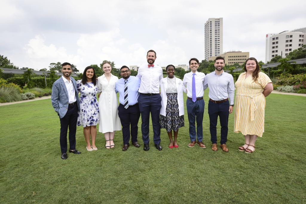 2024-2025 MDA track interns with site director Dr. Odaro, chief residents Kevin Milligan and Faheem Bilal, and administrative leader Charity Sembera