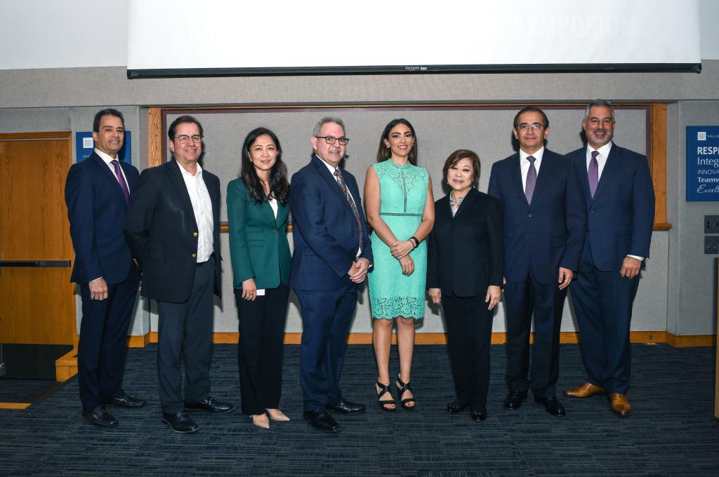 Speakers from the second annual Nancy Chang, Ph.D. Research Symposium (2024). From left to right: Drs. Miguel Cruz, Ivan Rosas, Na Li, Rolando Rumbaut, Francesca Polverino, Nancy Chang, Hashem El-Serag, and Joseph Petrosino.