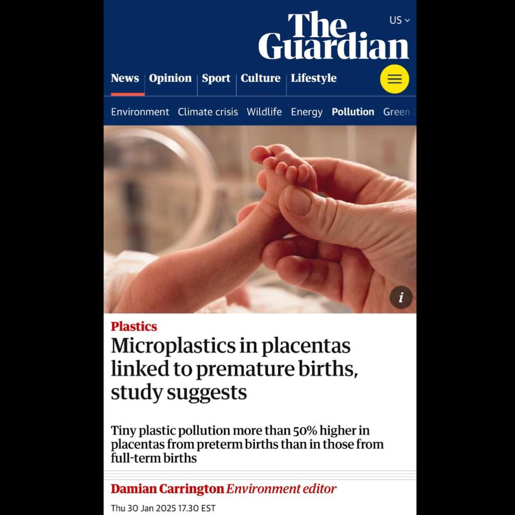 The Guardian covered our latest findings on the potential link between placental microplastic concentrations and preterm birth.