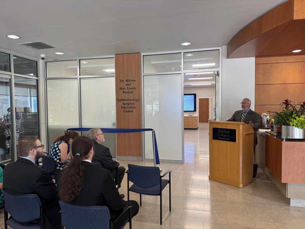 An audience watching someone speaking behind a podium.