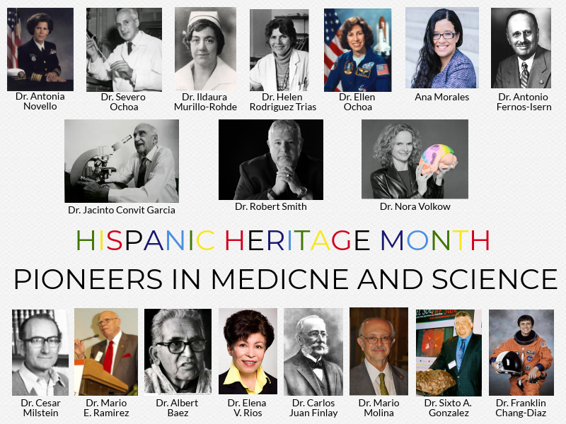 Collage of Hispanic pioneers in medicine highlighting Hispanic Heritage Month