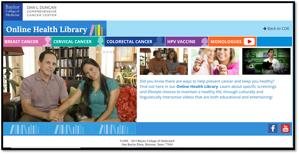 A screenshot of the Online Health Library homepage.