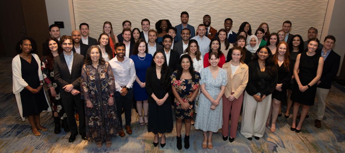 Class of 2024 medical student inductees photographed with the deans of student affairs at BCM.