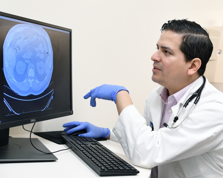 A doctor looking at internal images.