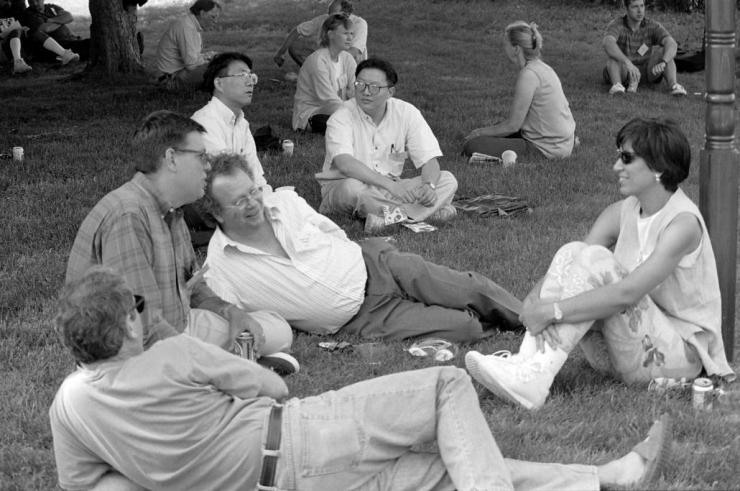 Dr. Jean-Louis Mandel, Dr. Harry Orr, Dr. Huda Zoghbi and colleagues at Cold Spring Harbor in 1996.