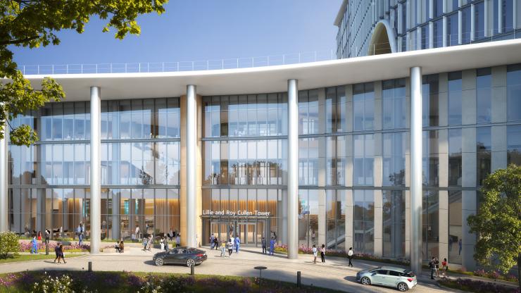 Lillie and Roy Cullen Health Sciences Tower, entrance rendering. 