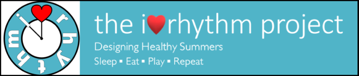 Logo reading "the i-heart-rhythm project. Designing Healthy Summers. Sleep, Eat, Play, Repeat."