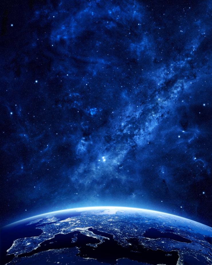 blue tint photo of earth and space