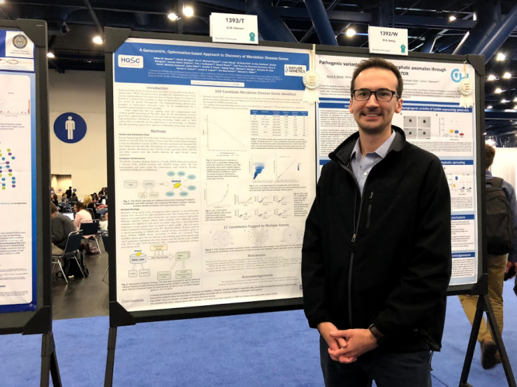 Adam Hansen, graduate student in molecular and human genetics at Baylor College of Medicine, presents his work at the American Society of Human Genetics.
