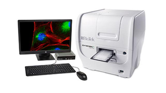 BioTek Cytation 5 Dual plate reader and imaging system that is capable of fluorescent imaging, bright field, and color bright field.