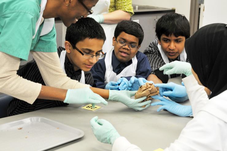 A group of students participating in a Saturday Morning Science session.